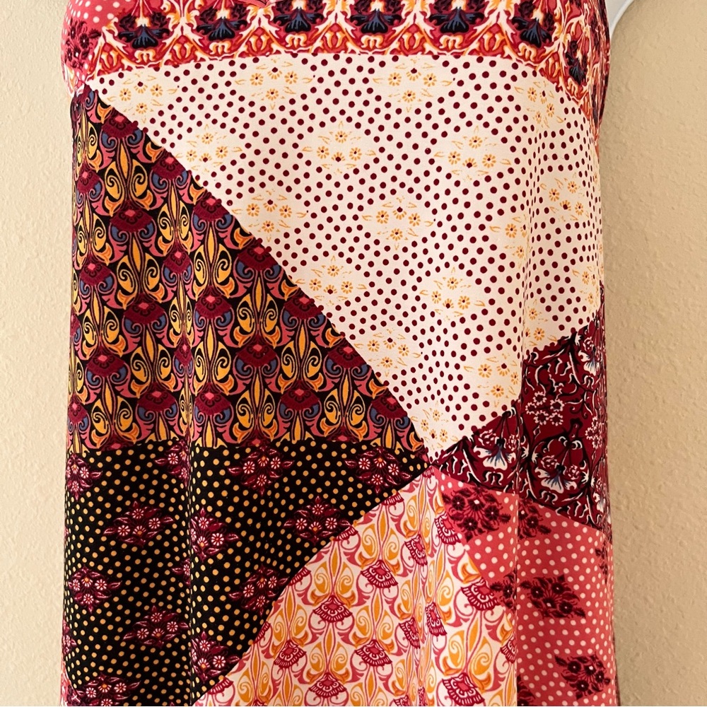Womens Tank Top Medium Scoop Neck Swing Hem Patchwork Boho Festival Eclectic - Picture 2 of 8